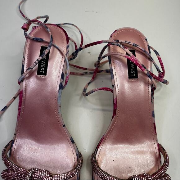Nine West Raqchel Embellished Lace Up heels pink mystic garden print - 10 - Picture 6 of 13